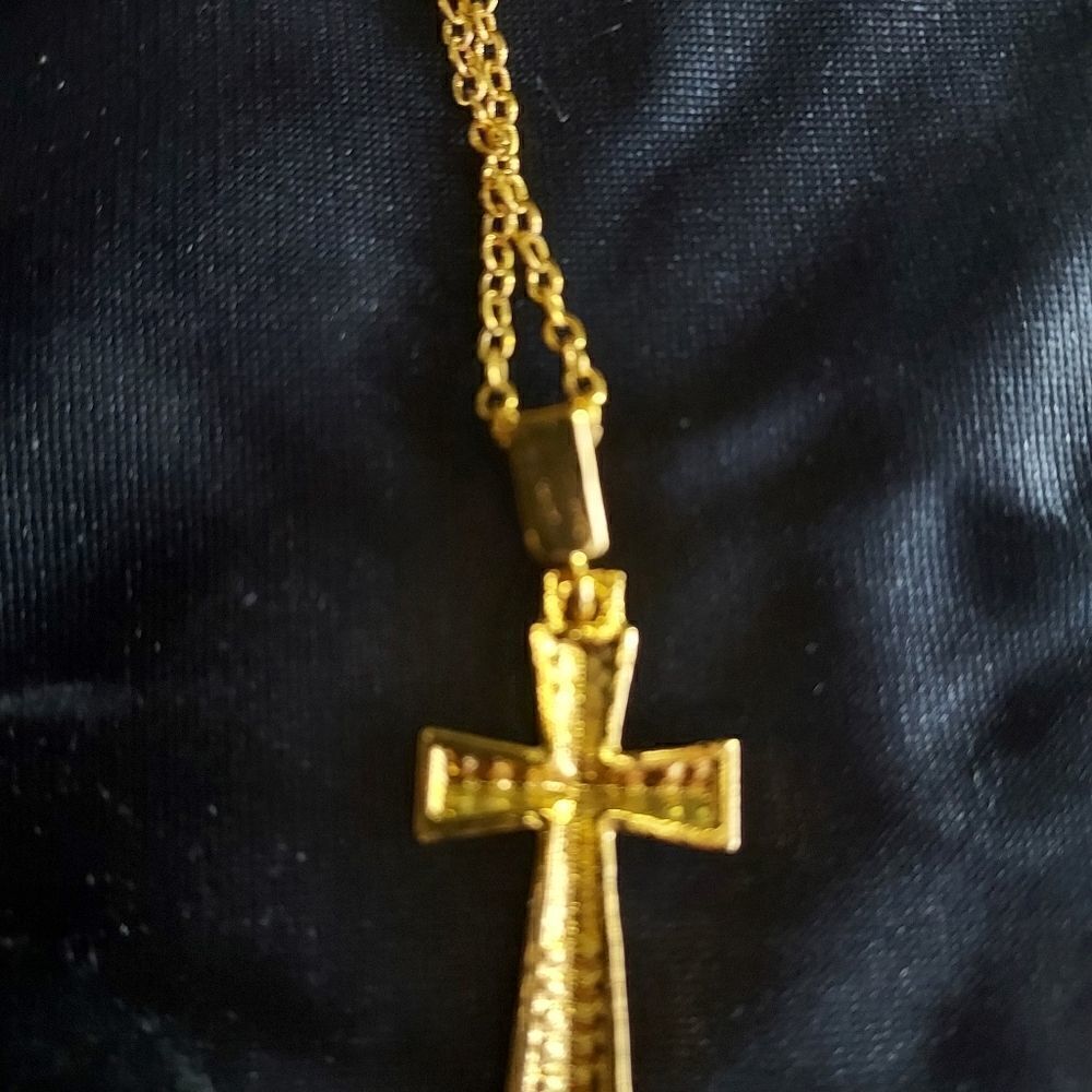 GOLD DIAMOND CROSS UNISEX NECKLACE - Picture 6 of 8